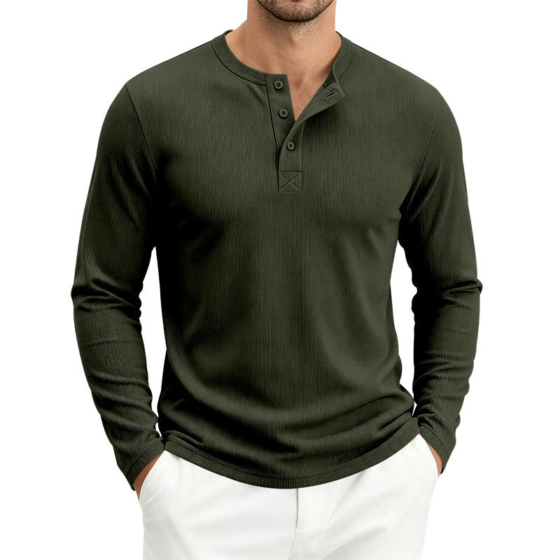 Men's Long Sleeve Waffle Knit Henley Shirt with Button Placket, Thermoregulating and Slim Fit Chichicherry