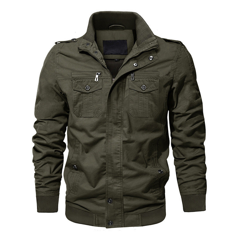 Men's ruggedly cut canvas field jacket with ribbed collar and utility pockets Chichicherry