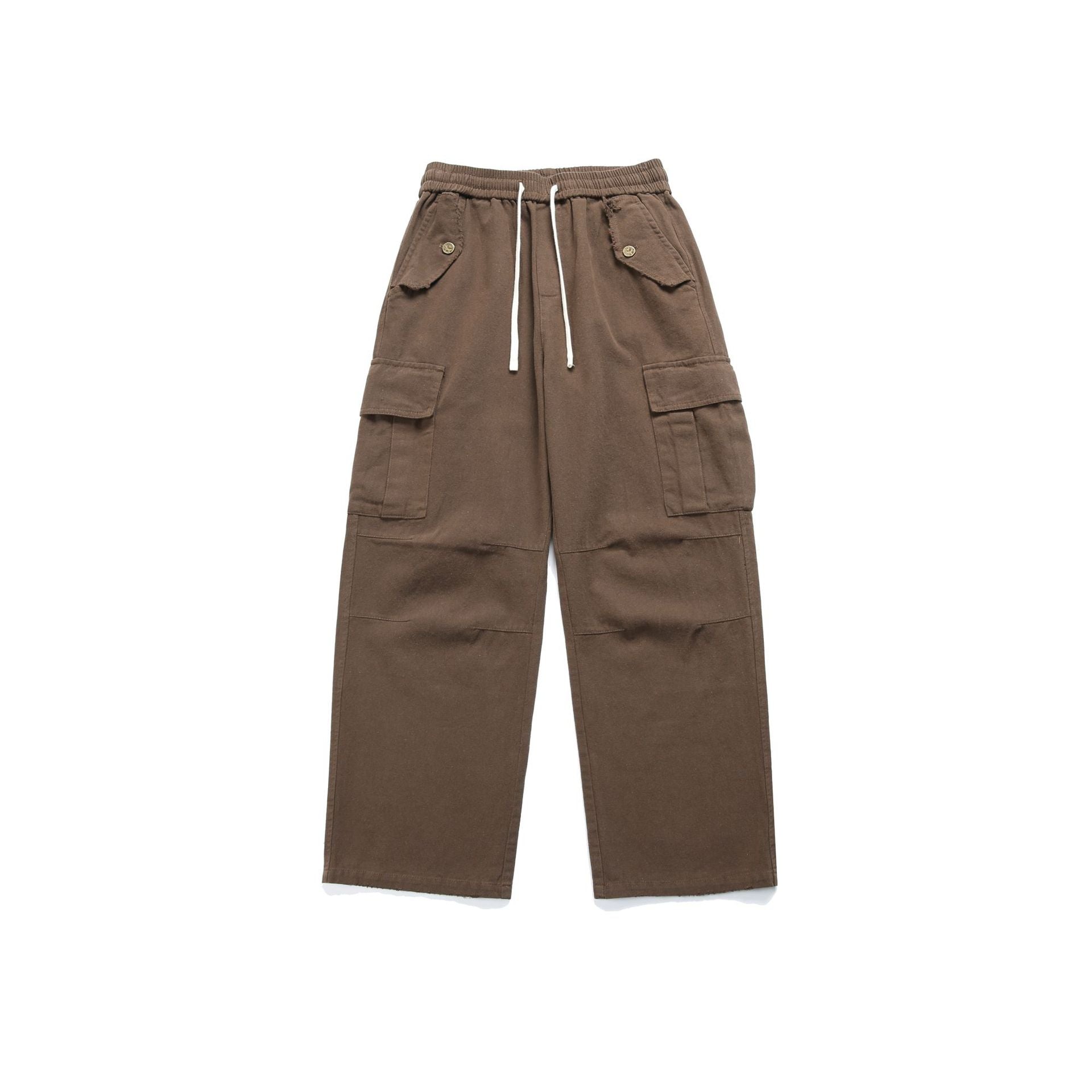 Women High-Waist Cargo Pants with Wide Leg, Elastic Waistband and Flap Pockets