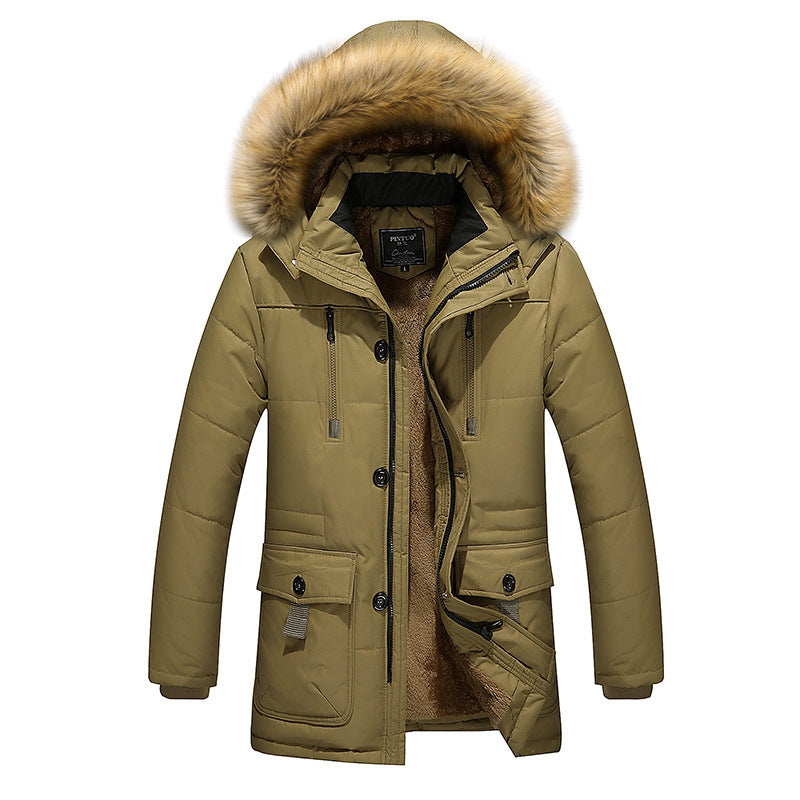 Men's longer quilted thermal parka with removable faux fur hood and teddy fleece lining Chichicherry