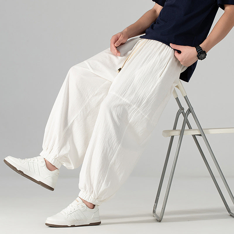 Men's loose-fitting linen-cotton sweatpants with drawstring and gathered leg cuffs Chichicherry