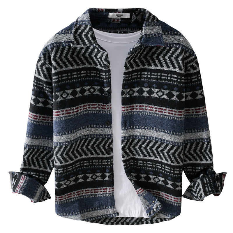 Men's Knitted Shirt Overshirt in Geometric Pattern Chichicherry