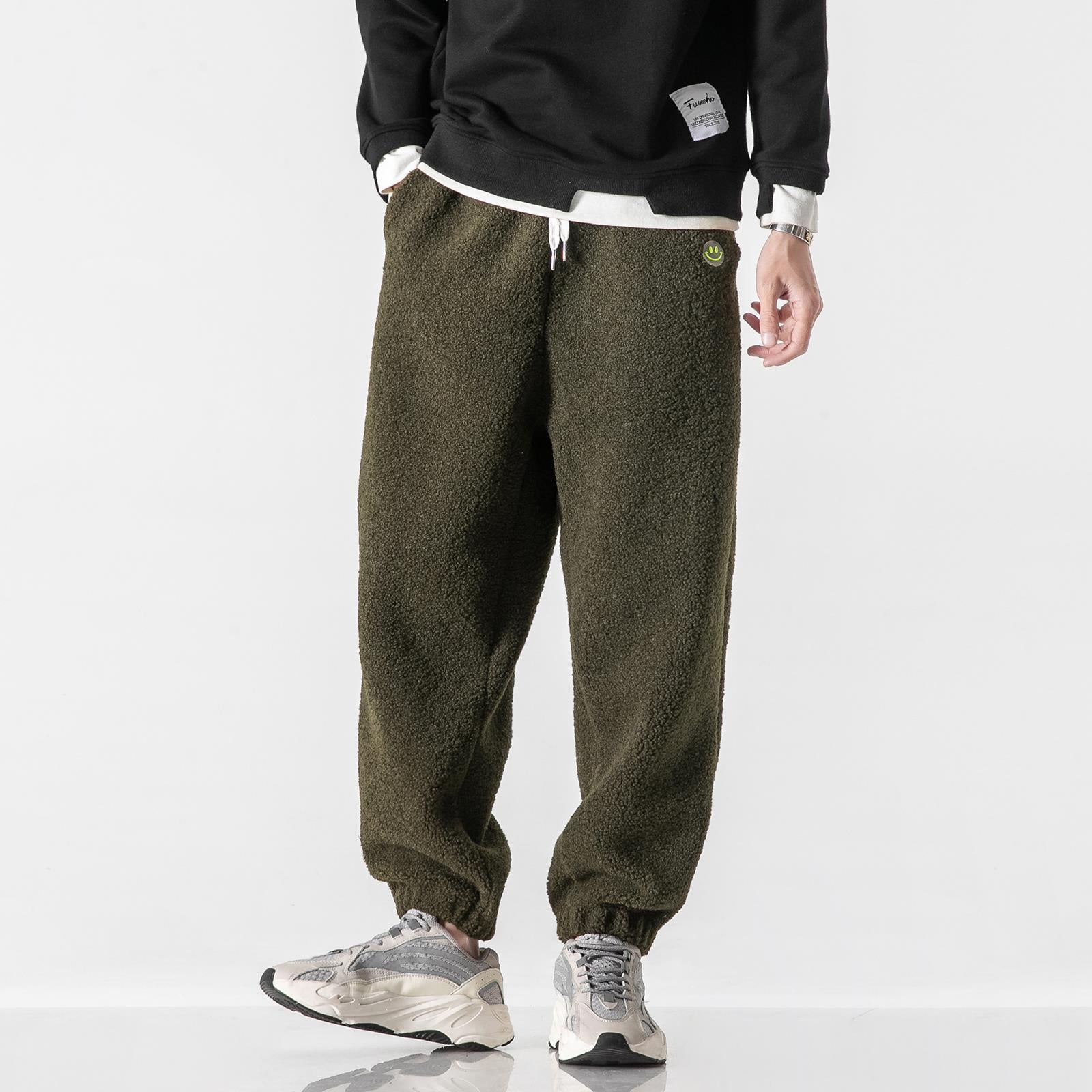 Men's Teddy Fleece Jogging Pants with Elastic Waistband, Drawstring, and Cuffs Chichicherry