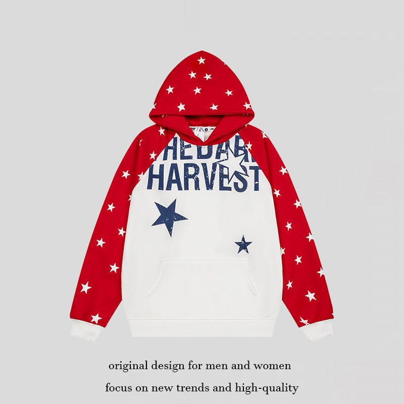 Women's hoodie in raglan style with star all-over, kangaroo pocket and vintage print Chichicherry