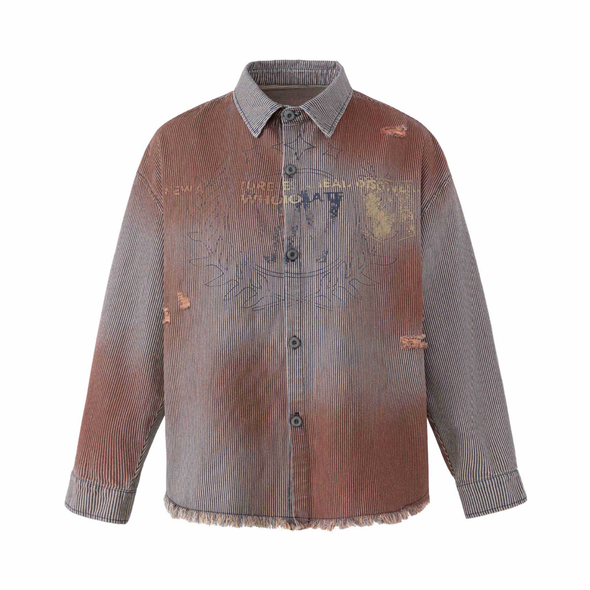 Women's overshirt jacket made of striped denim with fringes and used details Chichicherry