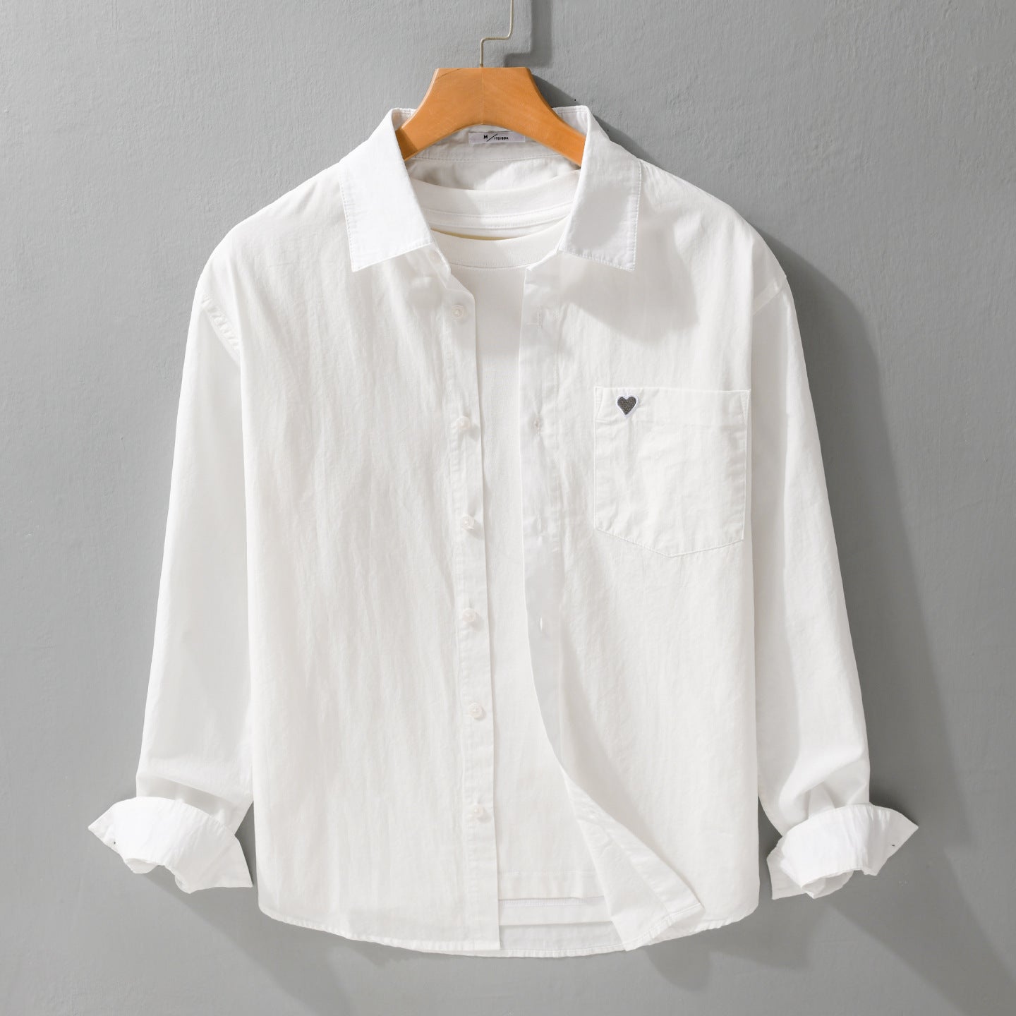 Men's Lightweight Cotton Overshirt with Chest Pocket and Subtle Heart Embroidery Chichicherry