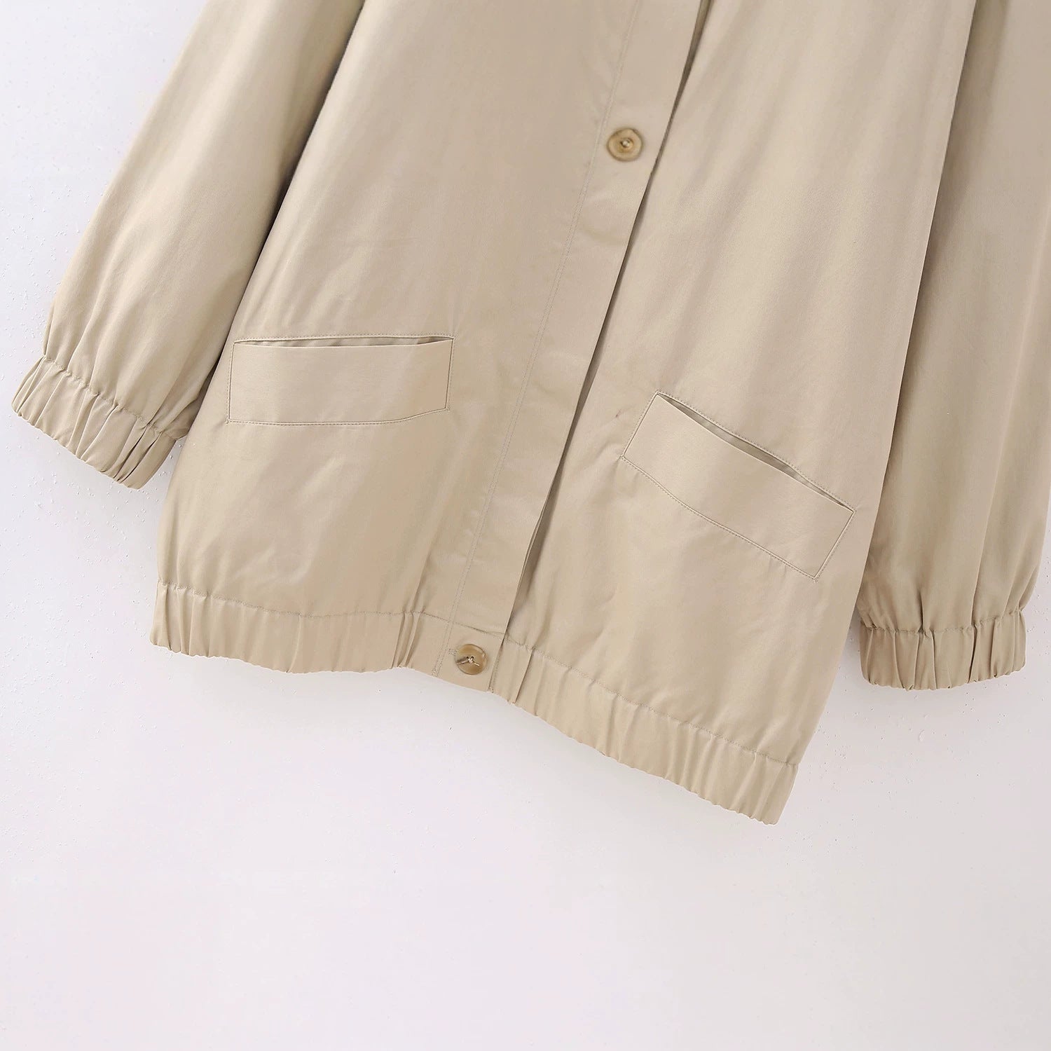 Women Lightweight Oversized Transitional Jacket with Shirt Collar and Elastic Hem Chichicherry