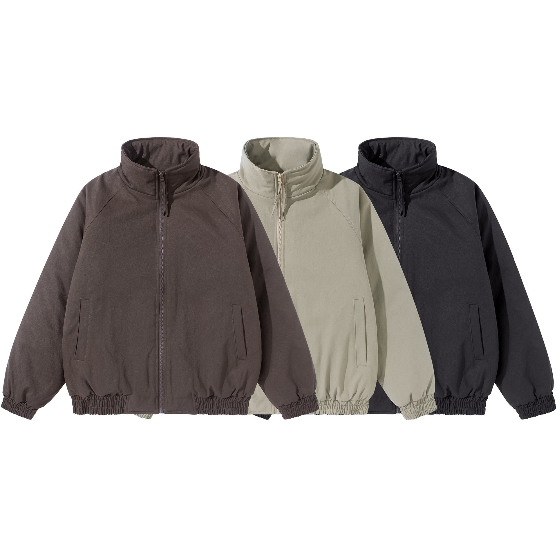 Unisex Short Cut Boxy Stand Collar Blouson with Elastic Hem and Concealed Side Pockets Chichicherry