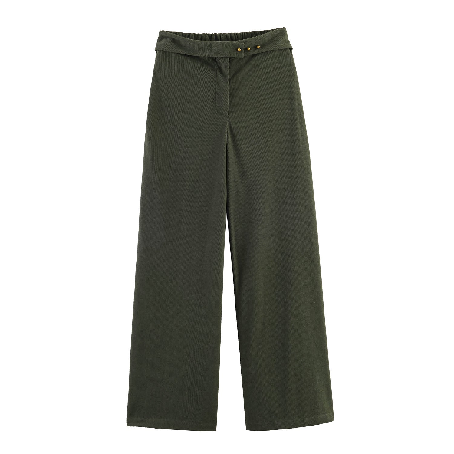 Women Wide Highwaist Pants with Turned-Up Waistband and Cord Look Chichicherry