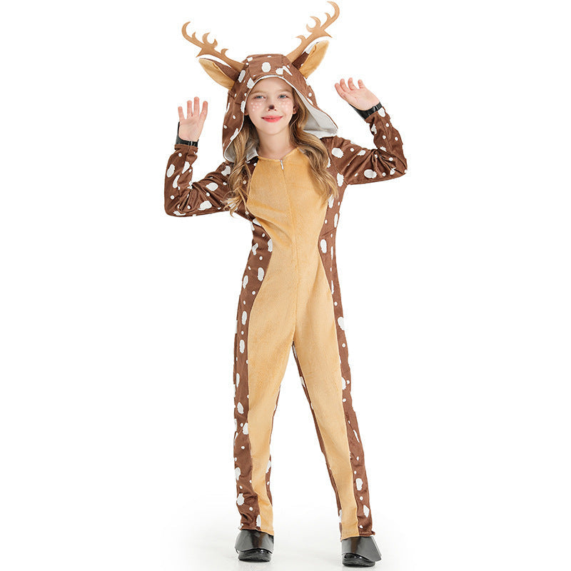 Girls Plush Deer Costume with Hood and Animal Ears Chichicherry