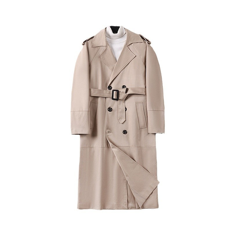 Men's Double-Breasted Trench Coat with Waist Belt and Shoulder Tabs Chichicherry
