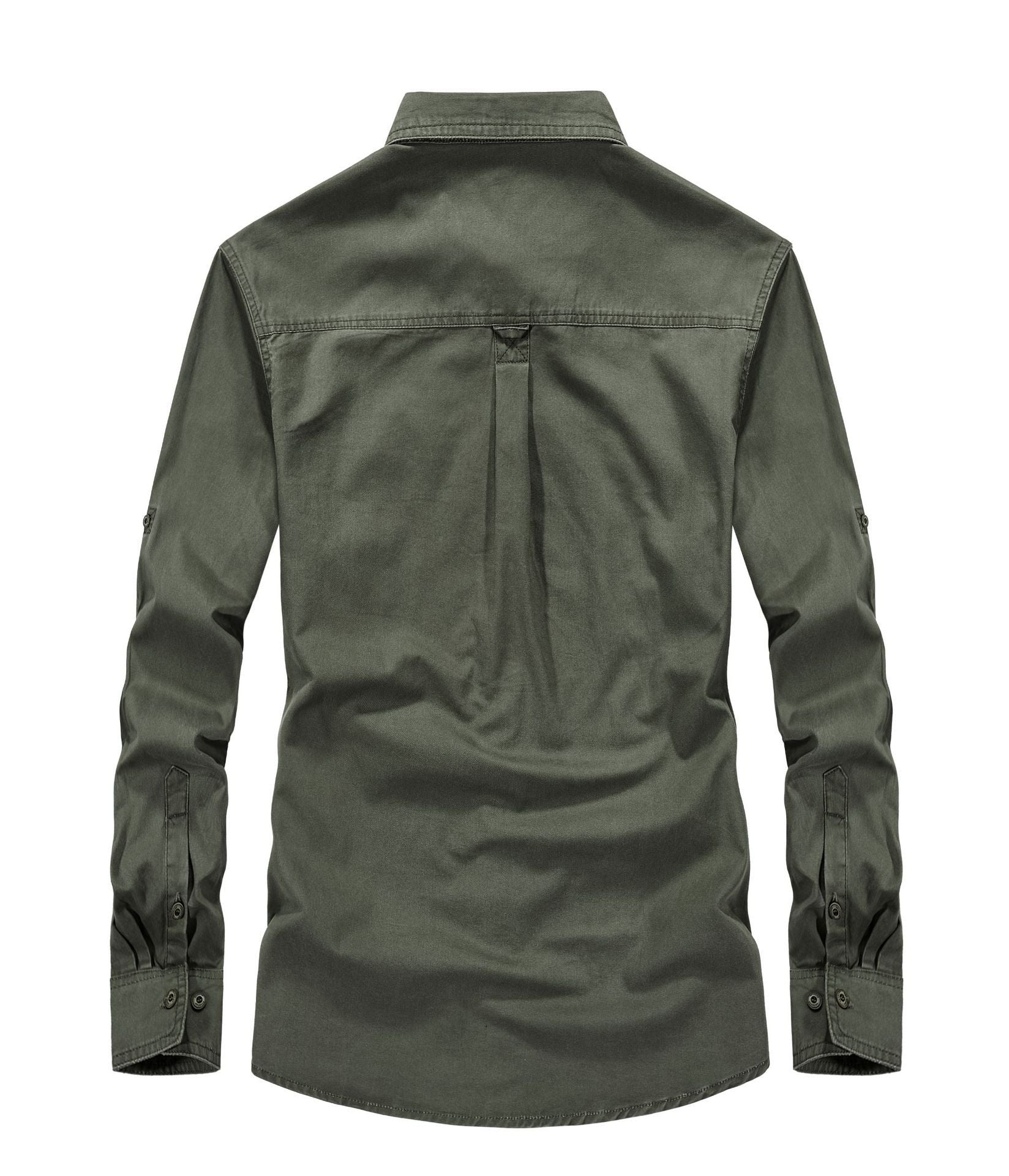 Men's Utility Field Shirt Jacket with Chest Flap Pockets, Roll-up Sleeves, and Sturdy Canvas Chichicherry