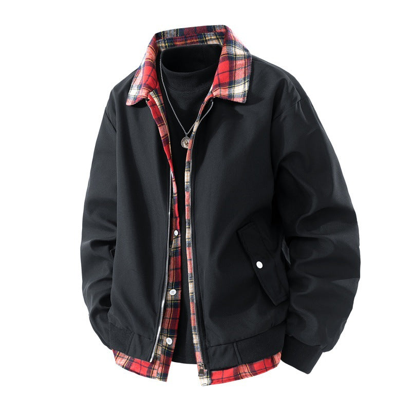 Men's casual two-layer short jacket in a layered look with plaid lining Chichicherry