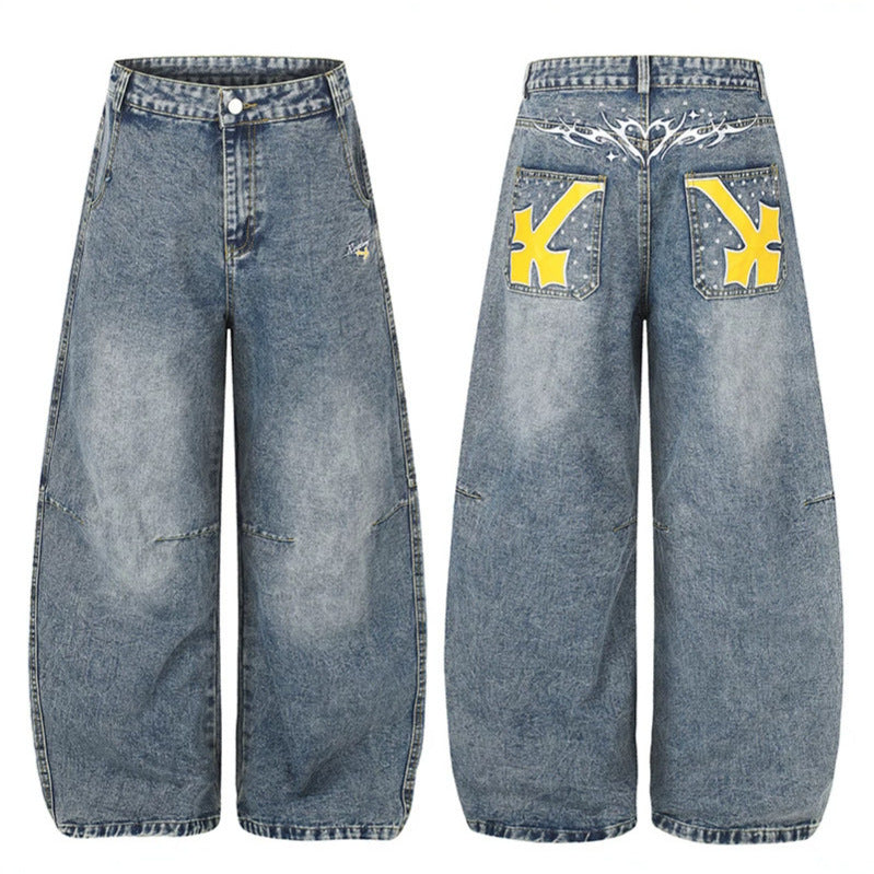 Women's Extra Wide High-Waist Palazzo Jeans with Embellished Back Pockets Chichicherry