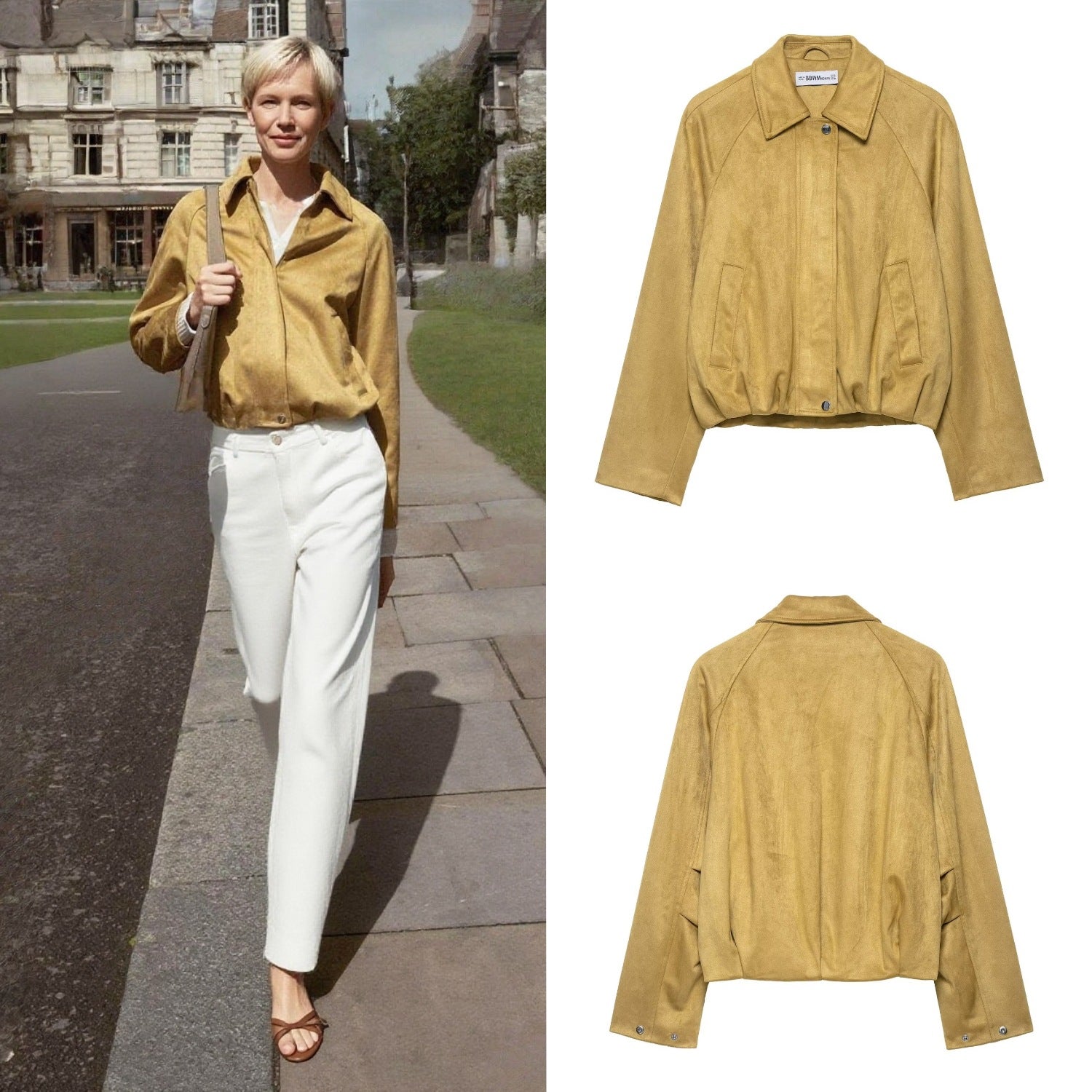 Women's short-cut suede look bomber jacket with raglan sleeves and elastic hem Chichicherry