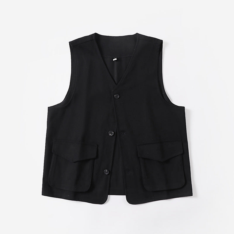 Men's multifunctional cotton vest with patch pockets and V-neck Chichicherry