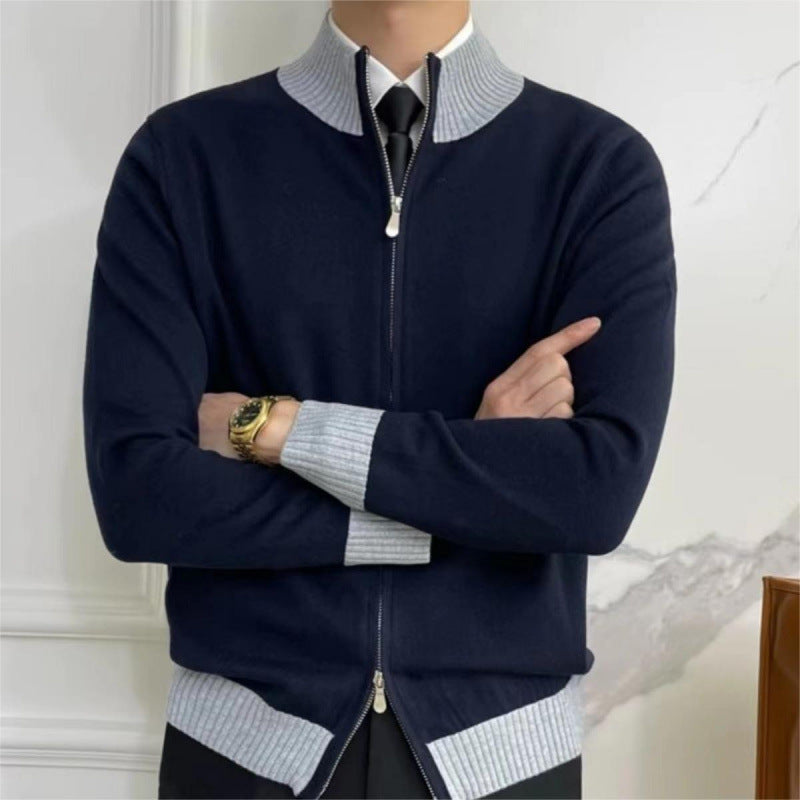 Herren Reißverschluss-Feinstrick-Cardigan mit Stehkragen und geripptem Saum Chichicherry