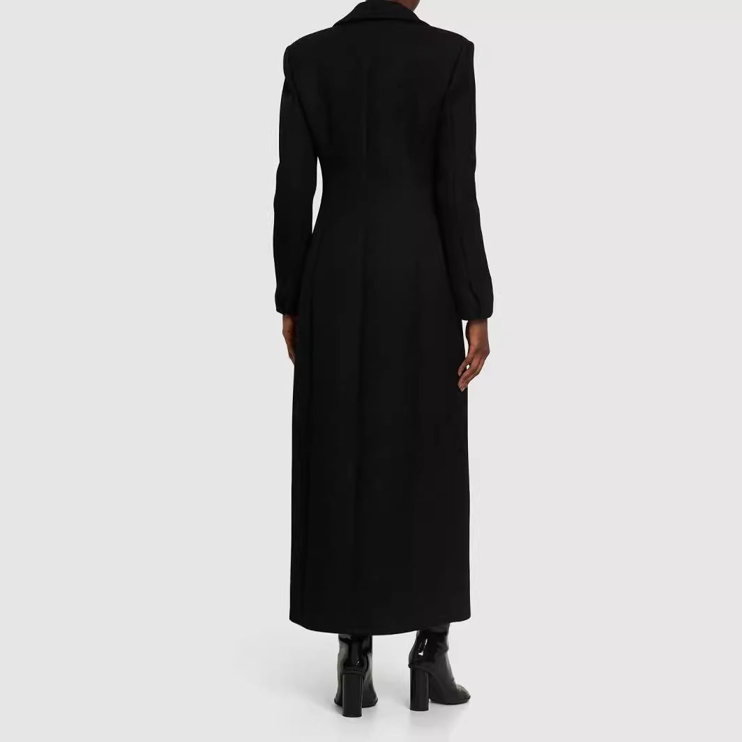 Women's Tailored Longline Coat with Notched Lapel and Single-Breasted Cut Chichicherry