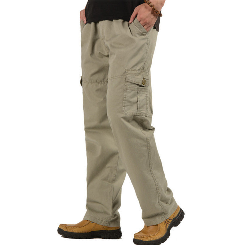 Men's cargo pants with elastic waistband, multifunctional utility pockets and straight cut Chichicherry