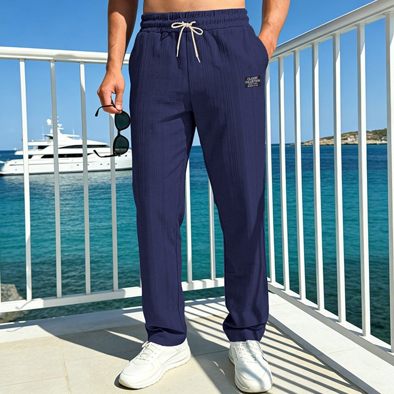 Men's Lightweight Relax Lounge Pants made of textured jersey with drawstring and straight leg Chichicherry