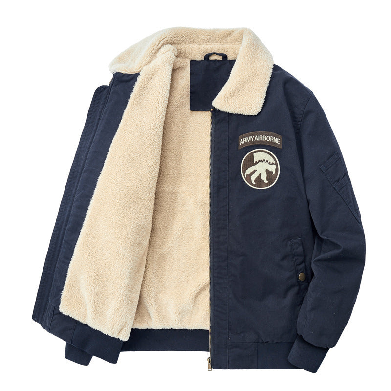 Men's pilot jacket with teddy lining, embroidered patches, and canvas outer fabric Chichicherry