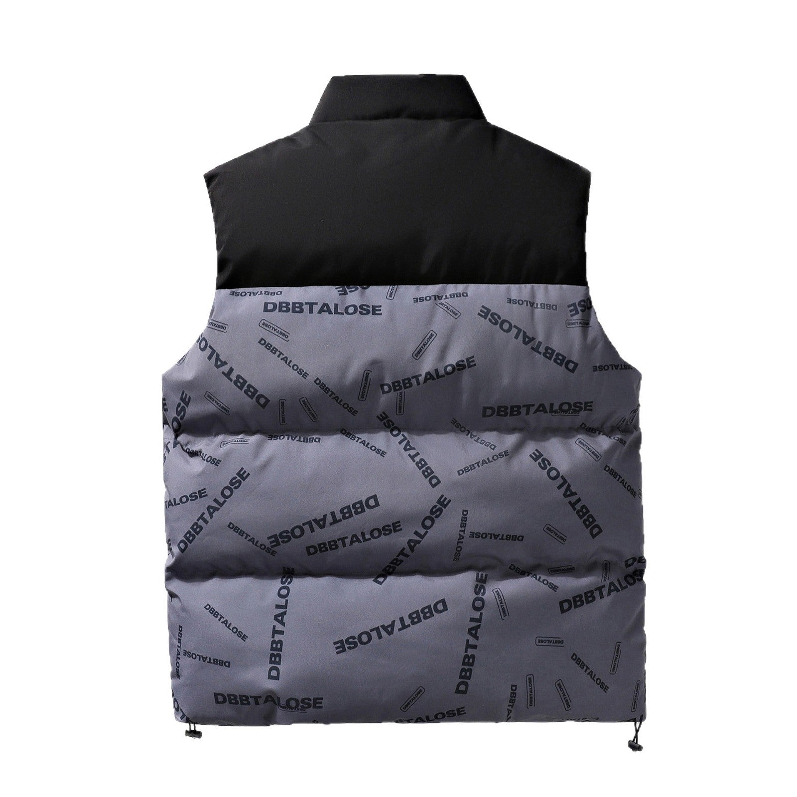Men's Quilted Vest with High Stand-up Collar, All-over Logo Print & Drawstring Chichicherry