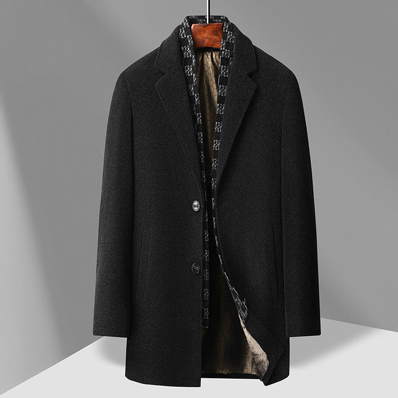Men's Elegant Wool Blend Overcoat with Removable Quilted Inner Jacket Chichicherry