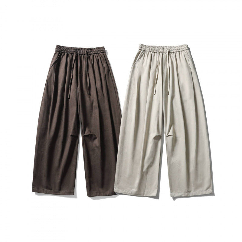 [Unisex] Wide linen blend pants with elastic waistband and drawstring Chichicherry
