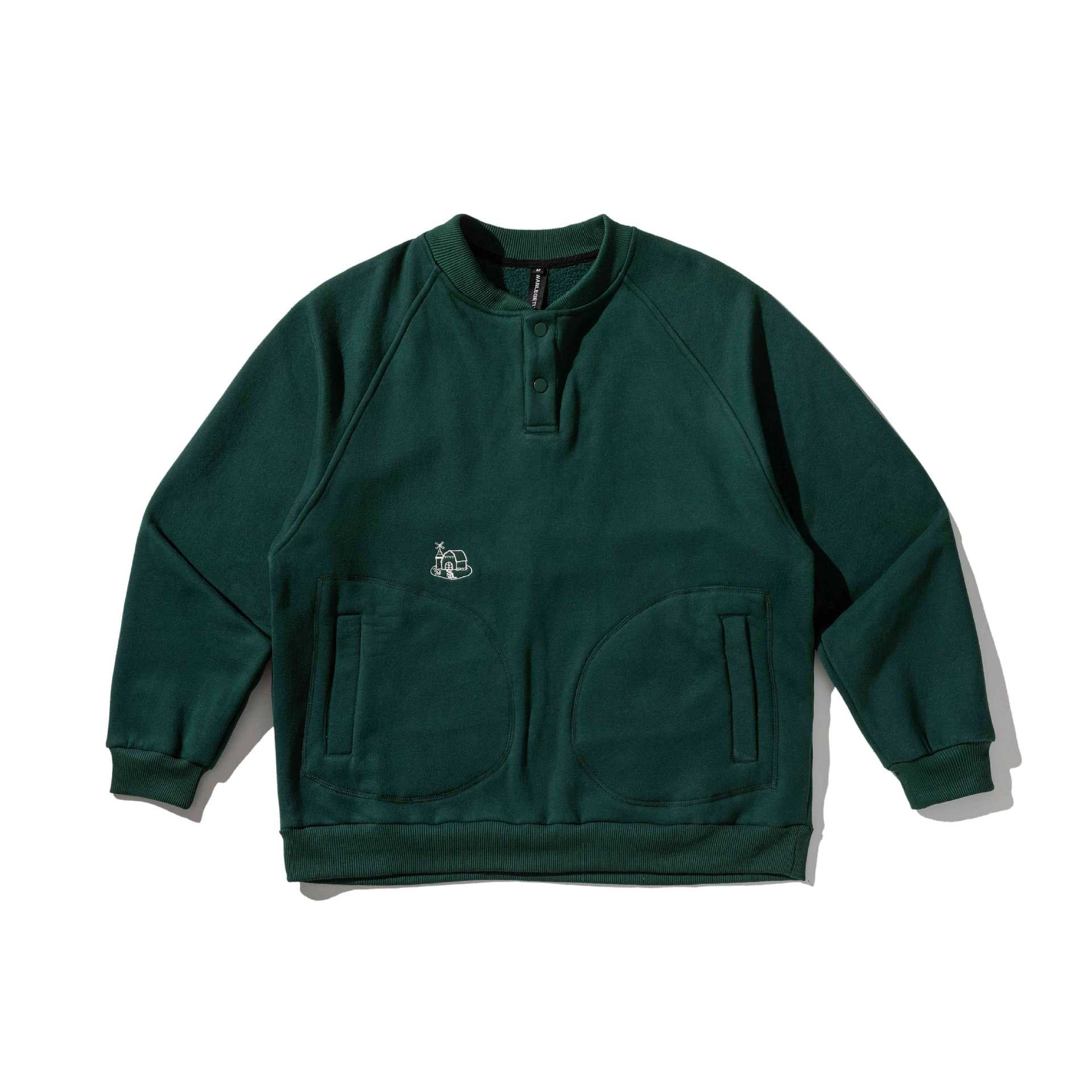 Men's sweatshirt with button placket in Henley style, raglan sleeves and patch round pockets Chichicherry