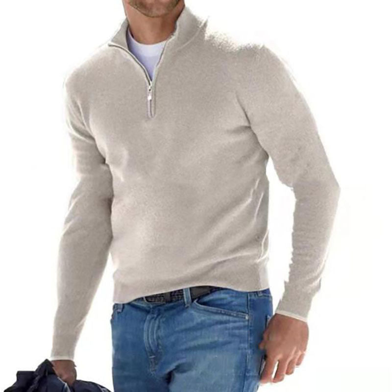 Men's Fine Knit Sweater with Short Zipper and Troyer Collar Chichicherry