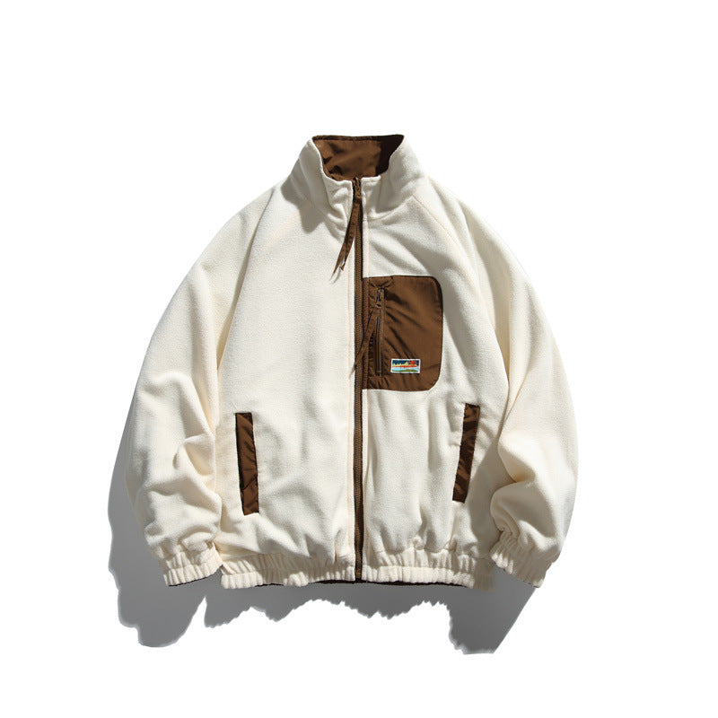 Unisex Light Boxy Windbreaker with High Collar and Contrasting Lining Chichicherry