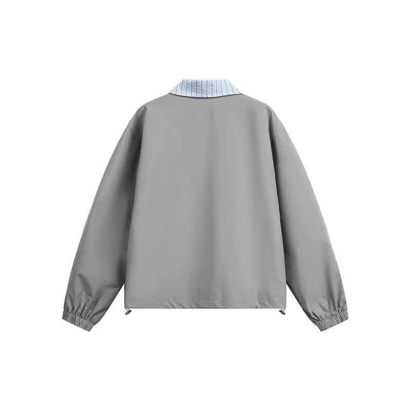 Men's Lightweight Boxy Transitional Jacket with Contrast Collar Elastic Hem Finishes and Concealed Zipper Chichicherry