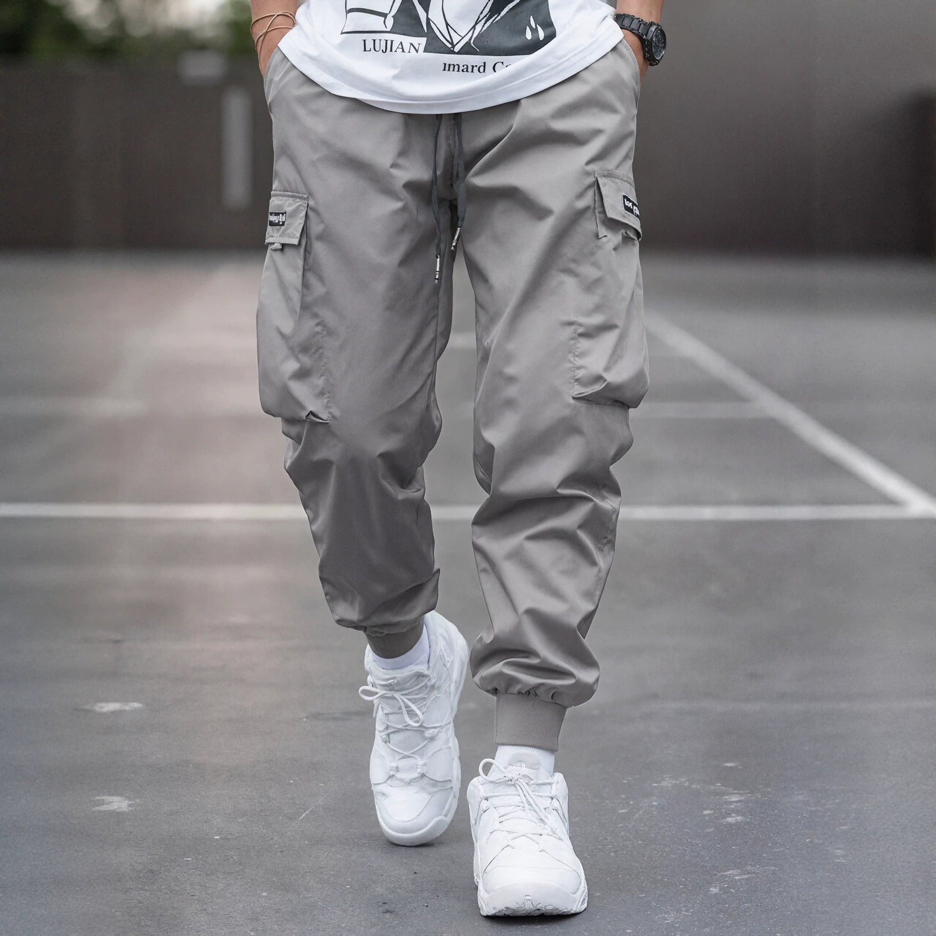 Men's Tapered Cargo Jogger Pants with elastic drawstring, reinforced flap pockets & ribbed ankle cuffs Chichicherry