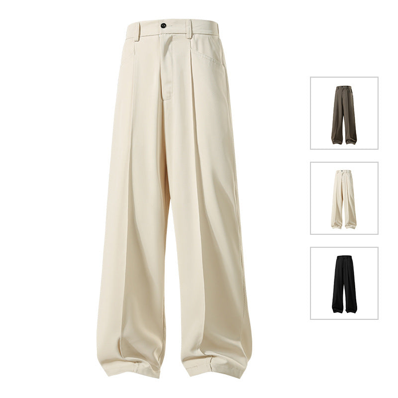 Men's Wide Crepe Trousers with Pleat and Straight Press Fold Chichicherry