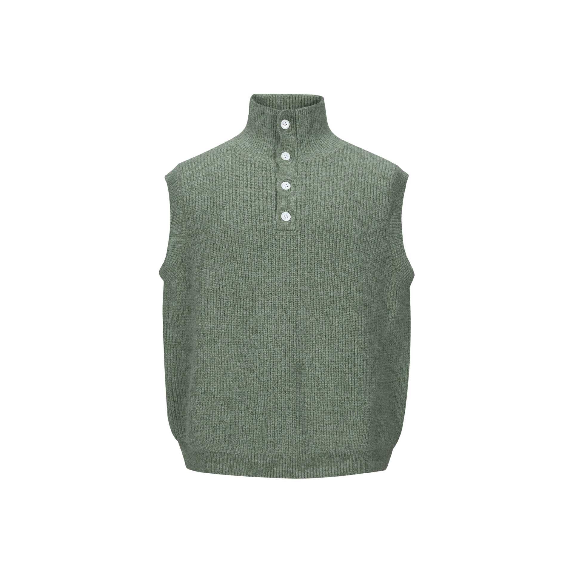 Unisex Chunky Knit Vest with Polo Collar and Half Button Placket Chichicherry