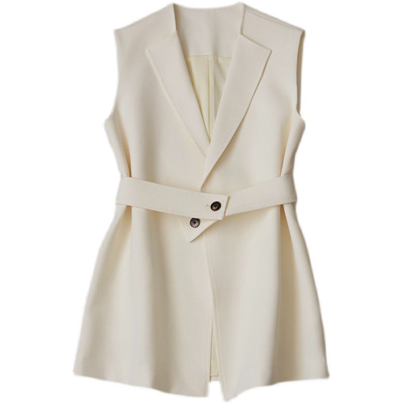 Women's Sleeveless Blazer Vest with Waist Belt Chichicherry
