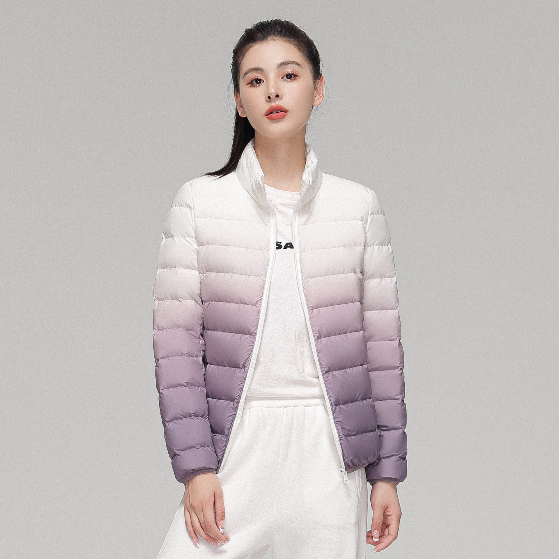 Women's Slim-Fit Gradient Padded Jacket with Hood and Windproof Surface Chichicherry