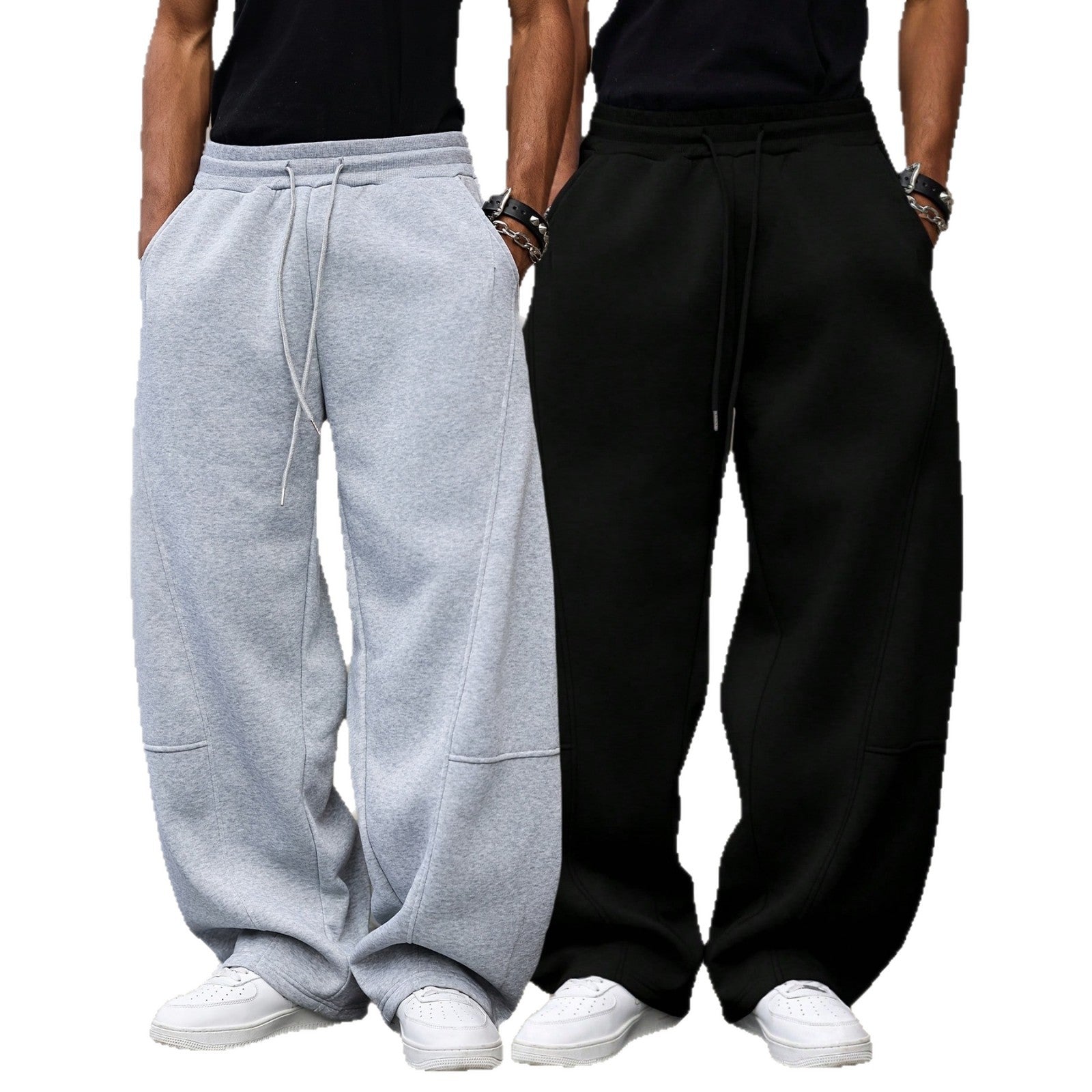 Men's loose sweatpants in baggy cut with elastic waistband, drawstring, and side pockets Chichicherry