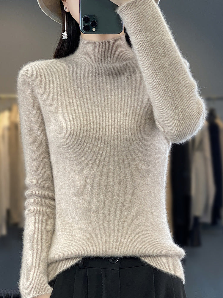 Women's Slim Fine Knit Mock Neck Sweater made of fine Angora Mix Chichicherry