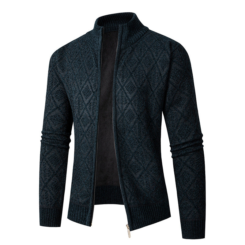 Men's knit zip jacket with diamond jacquard, standing collar and two-way zipper Chichicherry