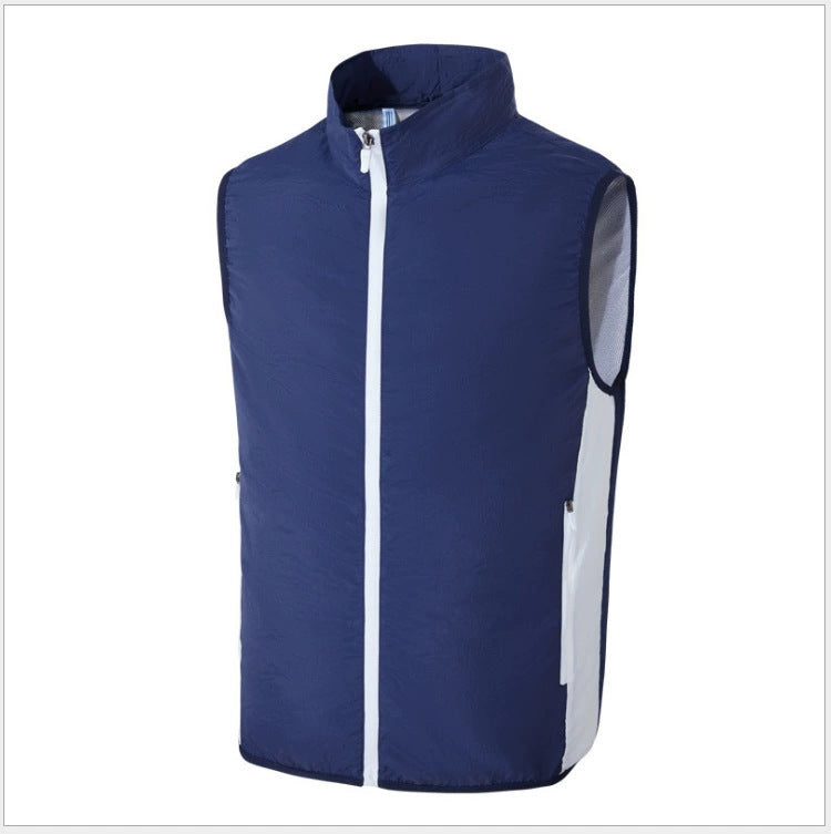 Men's lightweight breathable wind vest with standing collar and zippered pockets Chichicherry