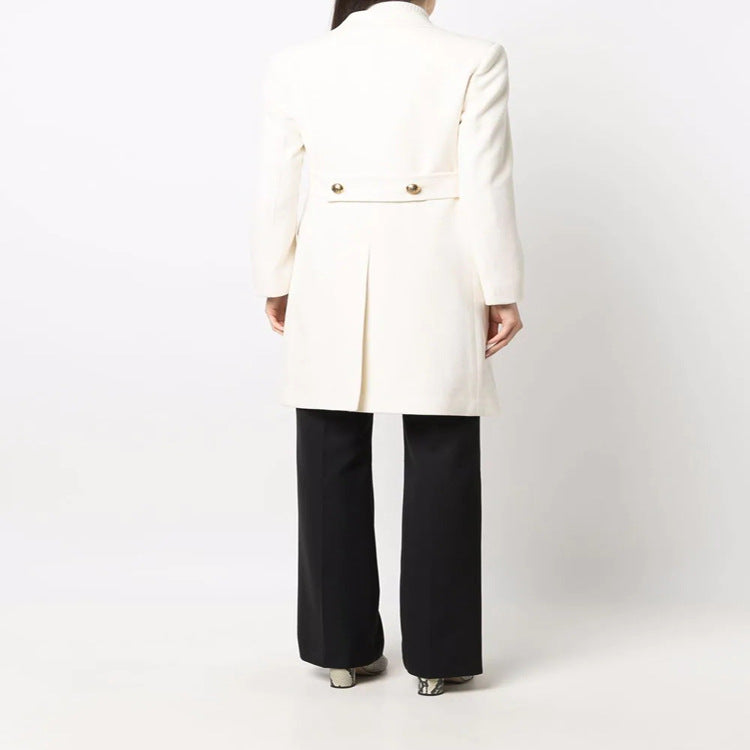 Women's Double-breasted Wool Blend Coat with Conical Gold Buttons and Slim Fit Chichicherry