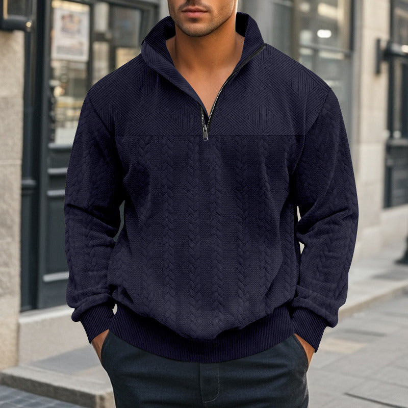 Men's Half-Zip Pullover with Cable Knit Look and Structural Panels Chichicherry