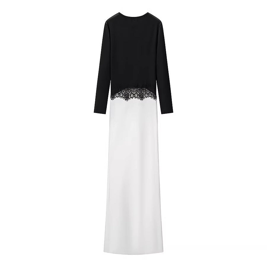 Women's maxi dress with lace insert, gathered front and flowing hem Chichicherry