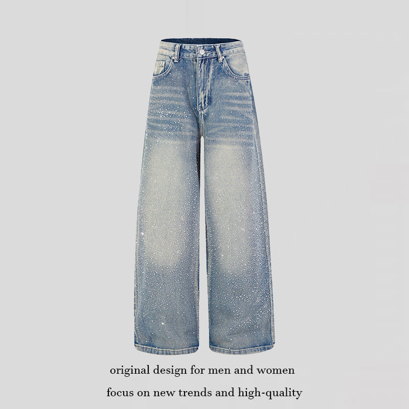 Women wide high-cut palazzo jeans with glitter effect and vintage wash Chichicherry