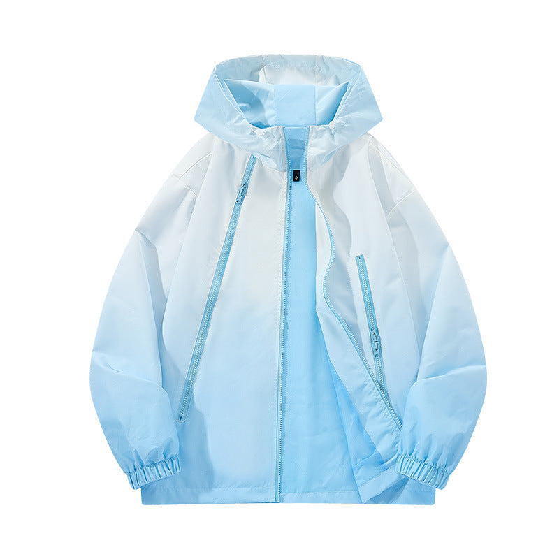 Men's Light Hooded Windbreaker with Asymmetrical Zipper Pockets and Adjustable Hem Chichicherry
