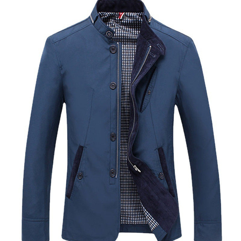 Men's lightweight canvas field jacket with stand-up collar and combined zipper-button front Chichicherry