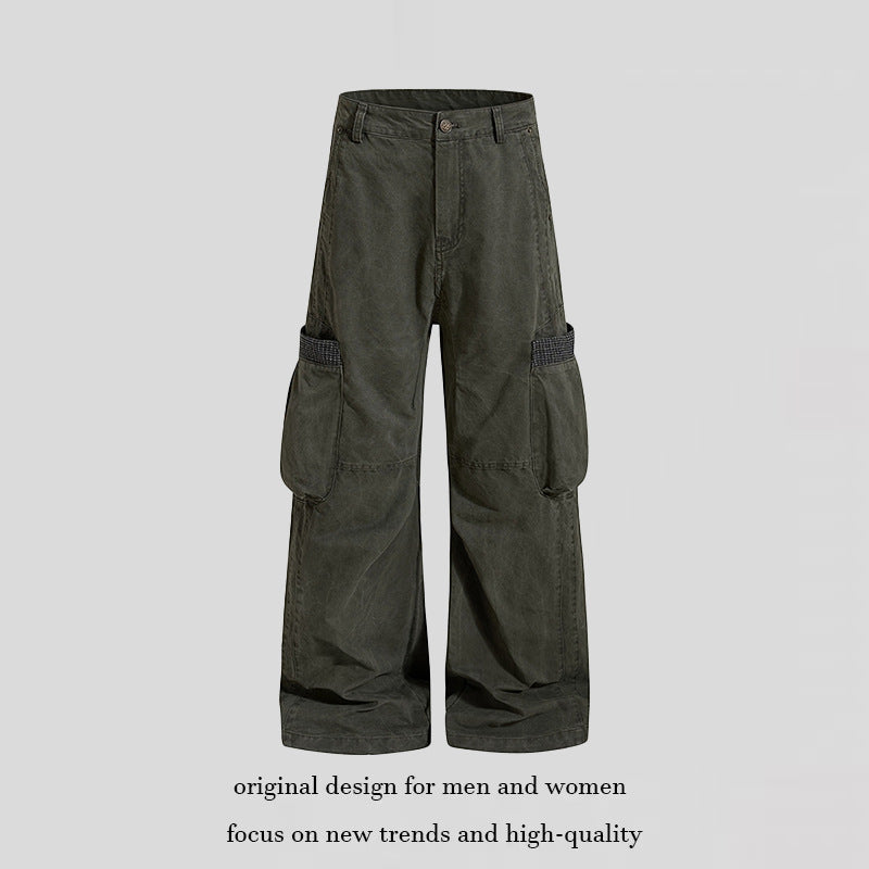 Women's Wide High-Waist Cargo Culotte with Large Pocket Bags and Check Cuffs Chichicherry
