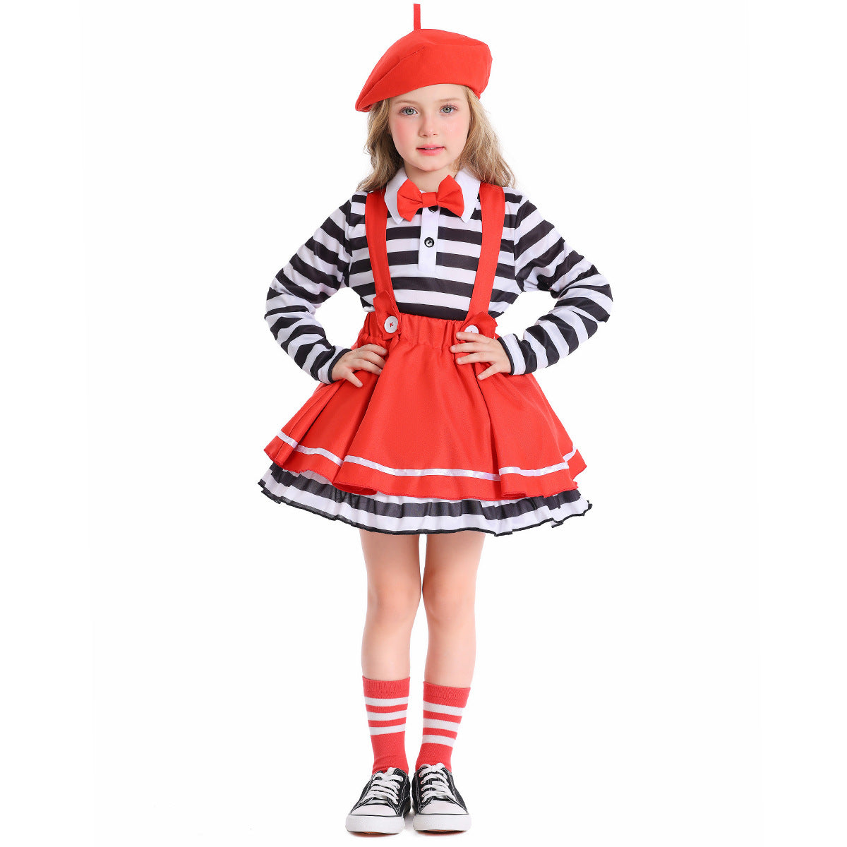 Girl's costume with striped top and swing skirt Chichicherry