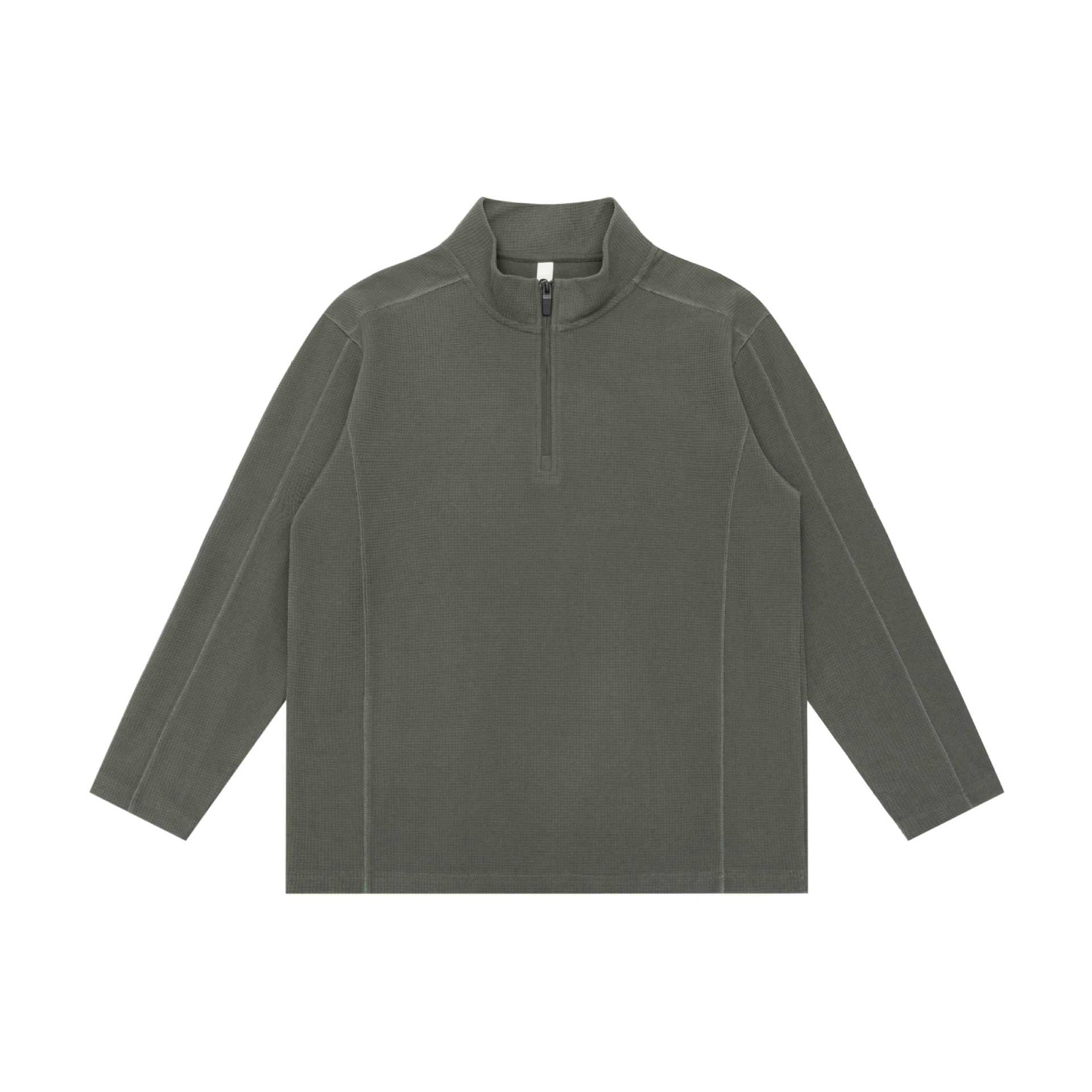 Unisex Waffle Structure Half Zip Pullover with Troyer Collar and Relaxed Fit Chichicherry